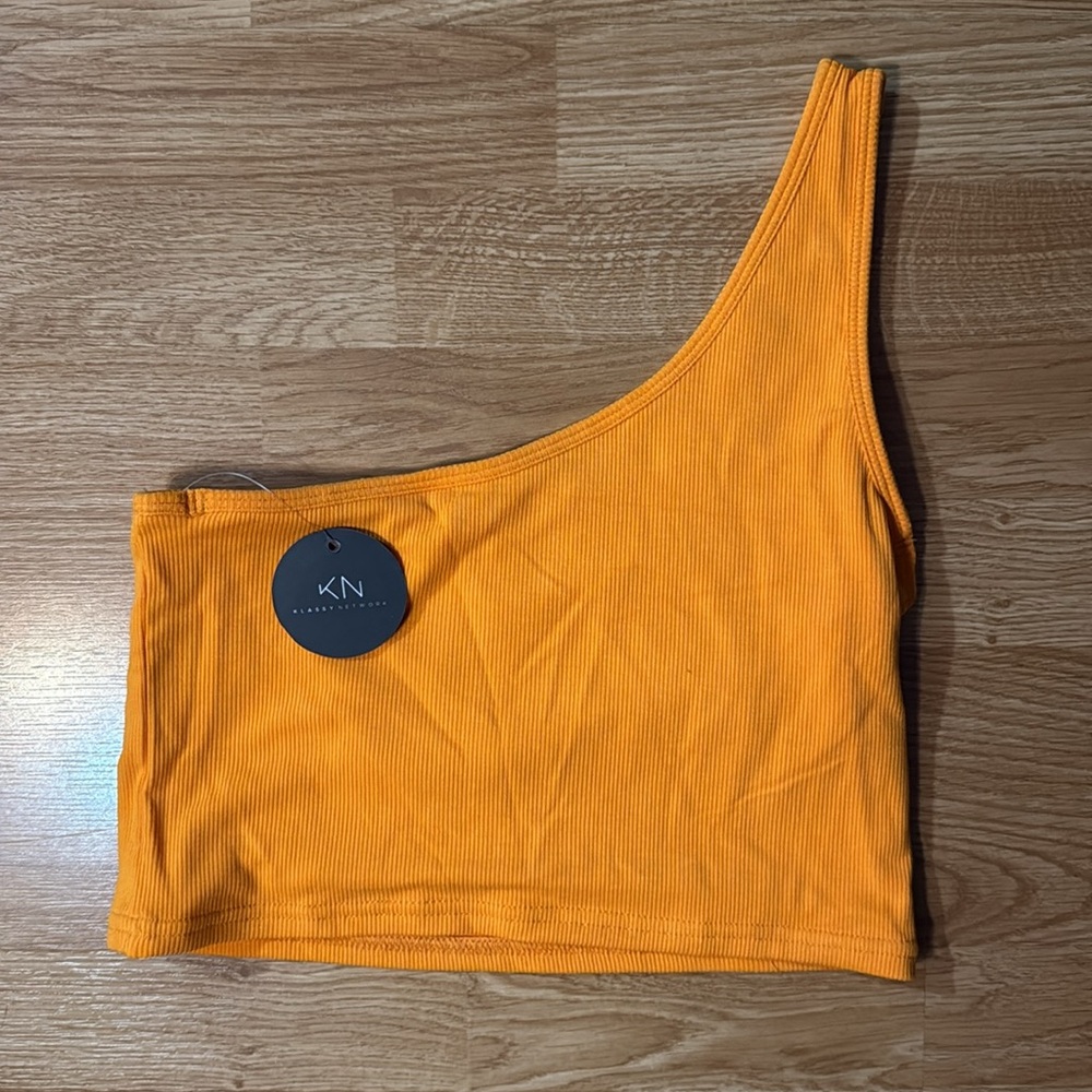 Klassy Network Gold Asymmetrical Crop Tank Top